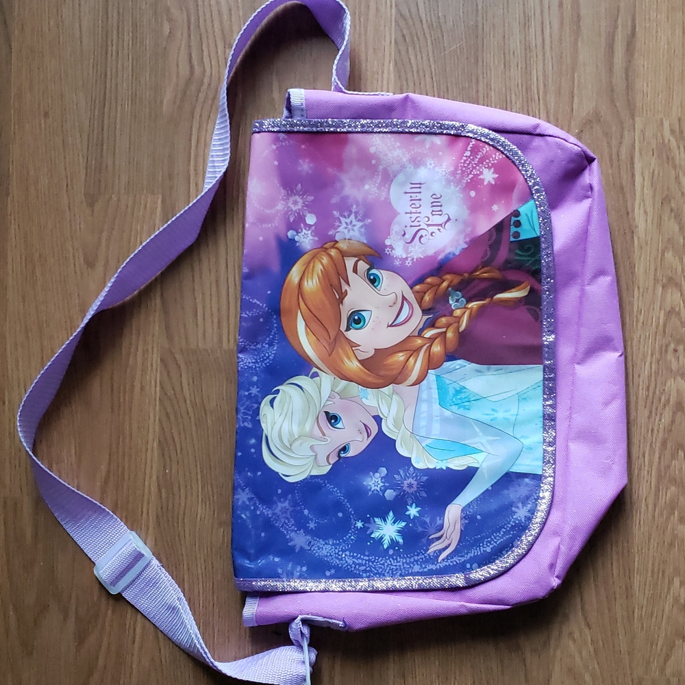 Disney's Frozen Anna & Elsa Purple Sparkly School Satchel with Adjustable Strap